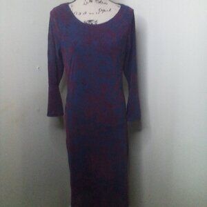 Haani Dress Women M 3/4 Bell Sleeve Lined Velvet Floral Blue Red